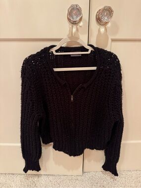 Wooden Ships Black Chunky Zip-Up Knit Cardigan